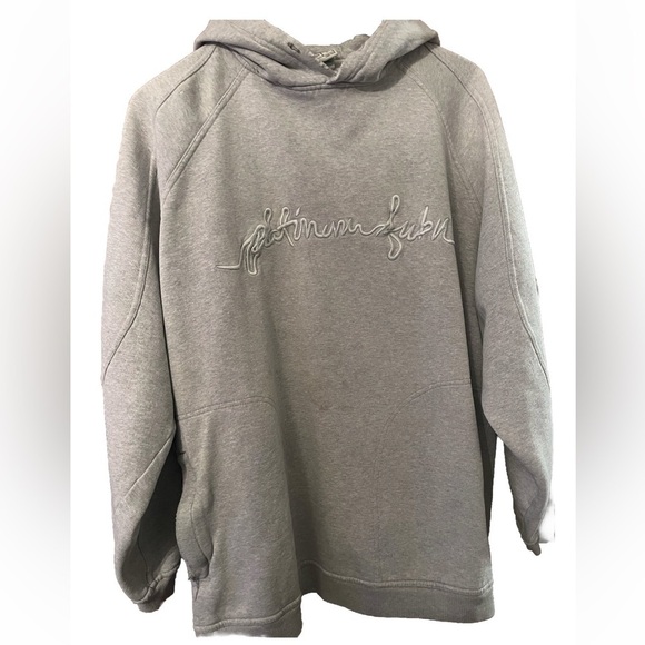 Y2K Platinum Fubu Sz L Spell Out Logo Gray Hoodie Sweatshirt - Picture 1 of 10